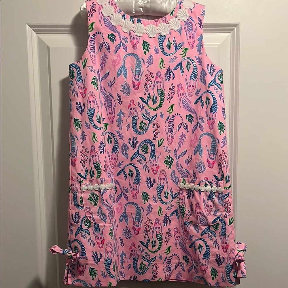 🧜‍♀️ Lilly Pulitzer Girls Pink Mermaid Print Sleeveless Shift Dress like 🆕